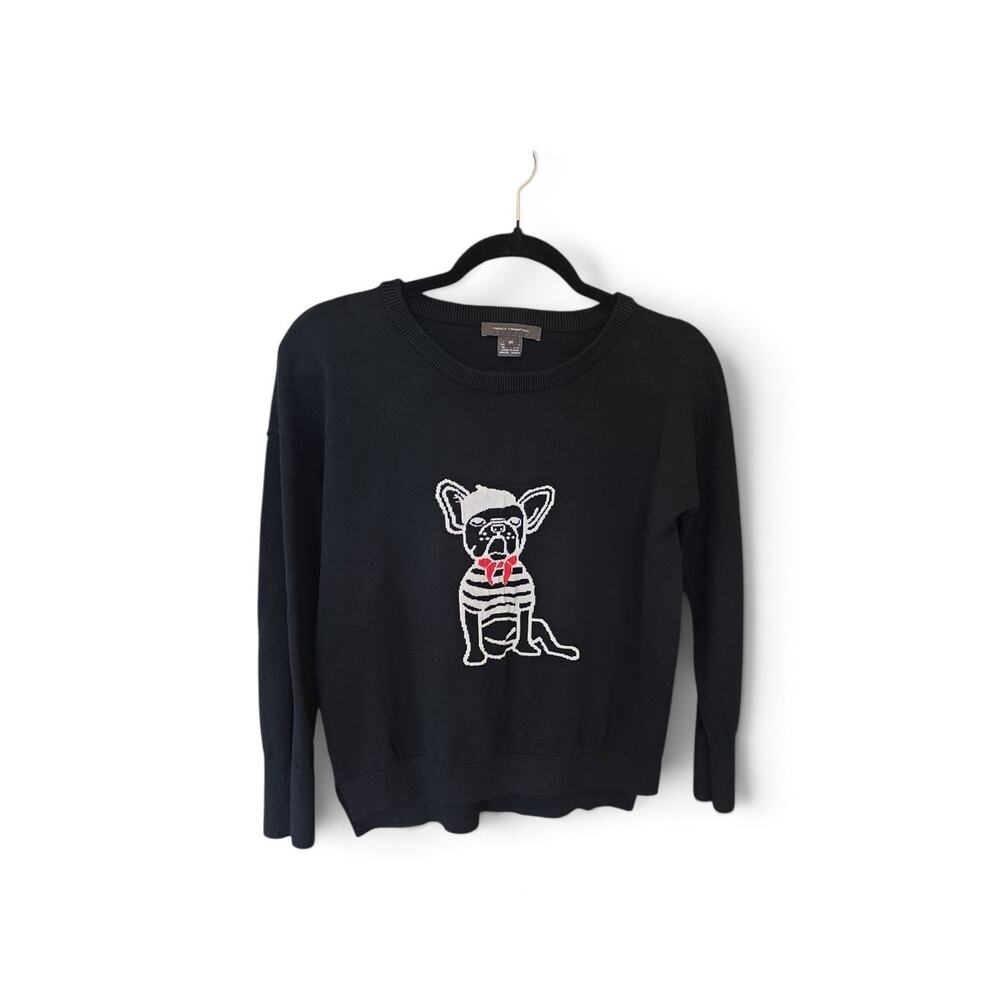 Women's XS Black French Connection Le Frenchie crew neck sweater French Bulldog